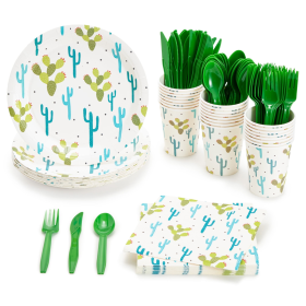 144-Pieces of Cactus Party Supplies with Succulent Plates, Napkins, Cups and Cutlery for Fiesta Party Celebration, Birthday, Taco Baby Shower Decorati