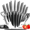 PrinChef Knife Set, 19 Pcs Rust Proof Knives Set for Kitchen, with Acrylic Stand, Sharpener, Scissors and Peeler, Stainless Steel knife sets with Blac