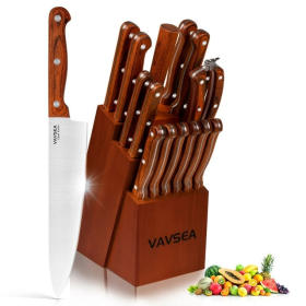 VAVSEA Knife Block Set, 16 Pieces Kitchen Knife Set with Block, Stainless Steel Knife Set for Best Gift, Home