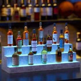 LED Lighted Liquor Bottle Display Shelf, 37 Inch Bar Display Shelf, DIY Illuminated Bottle Shelf with App & Remote Control, 3 Step Freestanding Holdin