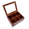 WILLART Wooden Rectangular Tea Storage Chest Box with 6 Compartments (Brown, Sheesham Wood)