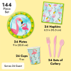 144-Piece Pink Flamingo Birthday Party Supplies, Paper Plates, Napkins, Cups, Cutlery for Summer Hawaiian Themed Party, Girl Baby Shower Decorations (