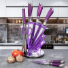 Kitchen Knife Set, 9-Pieces Purple Professional Chef Knife Set with Hollow Handle, Ultra Sharp Stainless Steel Knife Block Set with Accessories for Cu