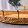 1pc Rattan Woven Tray; Bamboo Woven Fruit Plate; Breakfast Steamed Bun Basket; Snack Bread Snack Woven Basket; Fruit Basket